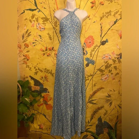 Free People Arlo Jumpsuit Ice Combo Floral Printed Halter Wide Leg Summer - Picture 2 of 4